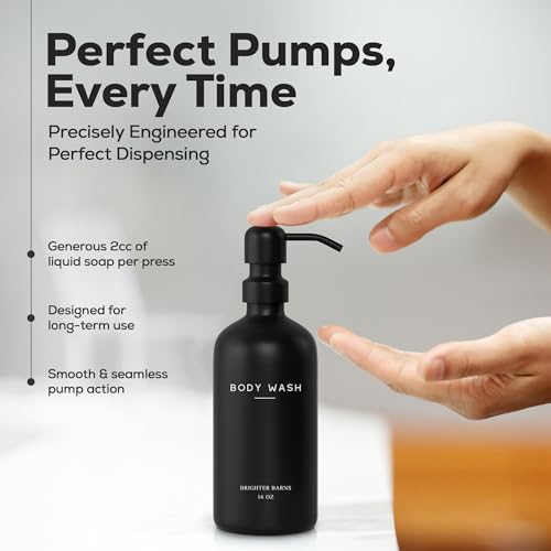 Black Shampoo and Conditioner Dispenser Set by Brighter Barns - Refillable Plastic Shower Soap Dispensers for Bathroom - Body Wash & Shampoo Bottles - Modern Bathroom Decor for Hotel, Airbnb (Black) - color: Black