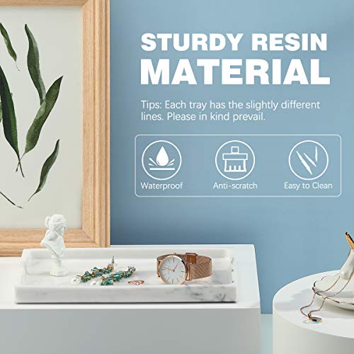Emibele Bathroom Vanity Tray Countertop, 10" Rectangular Marble Resin Tray | Dresser Kitchen Sink Tray, for Jewelry Cosmetic Perfume Soap Candle, Lightweight Waterproof Tray, Medium, Marble White - color: Marble White, size: 10" x 6.1" x 0.8"
