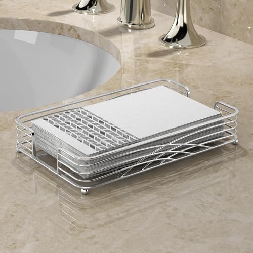 Guest Towel Holder Tray for Bathroom Countertop, Silver Metal | Guest Bathroom, Powder Room & Vanity Use - color: B - Silver Napkin Holder for Bathroom, size: Guest Towel Holder