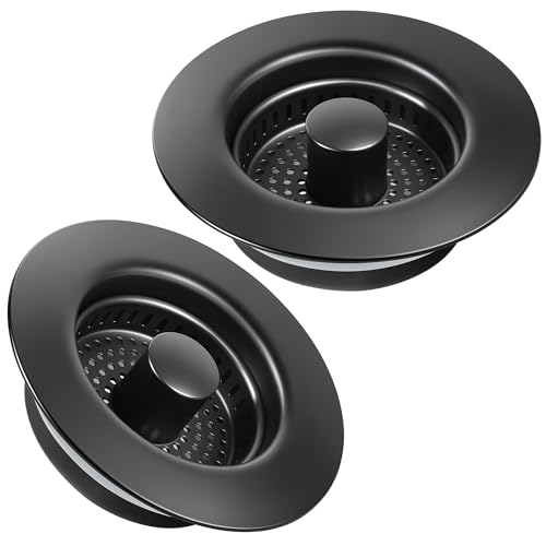 Kitchen Sink Drain Strainer 2 Pack, 304 Stainless Steel Pop Up Sink Stopper, Anti-Clogging Sink Drain Strainer for US Standard Kitchen Drain (Matte Black) - color: Matte Black, size: 2 Pack