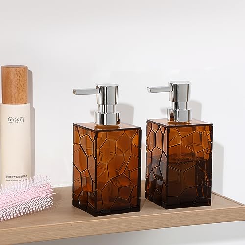 Hand Soap Dispenser, Clear Acrylic Plastic Liquid Pump Bottles Refillable Lotion Dispenser for Bathroom Decor Kitchen College Dorm, Amber - color: Clear Brown, size: 1 Pack