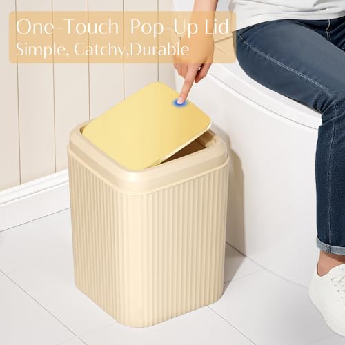 17PCS Bathroom Accessories Set, Beige Bathroom Set Bathroom Accessories Set with Trash Can, Toilet Brush, Toothbrush Holder, Qtip Holder & 3PCS Soap Dispenser - size: Bath Set with Press-Top Trash Can, style: Beige