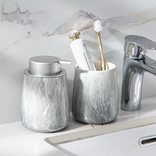 Enra Ceramic Foaming Soap Dispenser,12 oz Gray Hand Foam Soap Dispenser for Bathroom Kitchen with Easy-to-Press Pump(Gray Foam Type) - color: Gray Foam Type