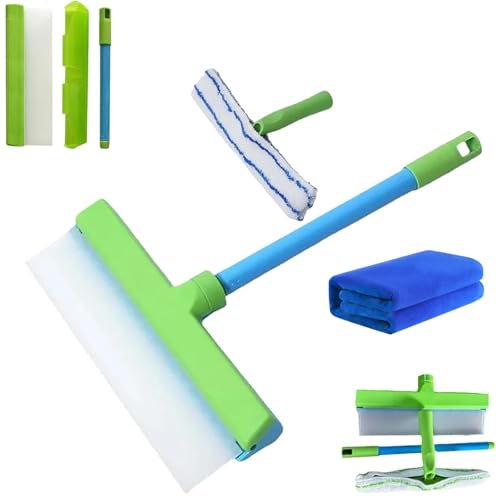 Scratch-Free & Streak-Free Squeegee 5-Piece Set for Glass Cleaning, Recyclable Silicone Window Squeegee Kit, Ultra-Flexibles 3 in 1 Windows Cleaning Scraper, for Windows, Mirrors, Car (Green) - color: Green