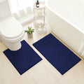 HOMEIDEAS Bathroom Rugs Set 2 Pieces, Ultra Soft Non Slip Absorbent Chenille Toilet Bath Mat Set (Navy Blue) - color: Blue-navy Blue, size: 1'8" x 2'8" (U Shape 20"x24"+20"x32")