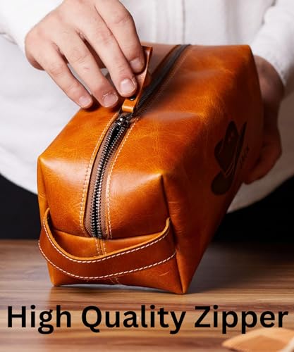 HARDISTON Personalized Genuine Leather Toiletry Bag for Men – Handcrafted Custom Dopp Kit with Engraved Monogram, Travel Shaving Bag Gift for Dad, Husband, Boyfriend, Groomsmen