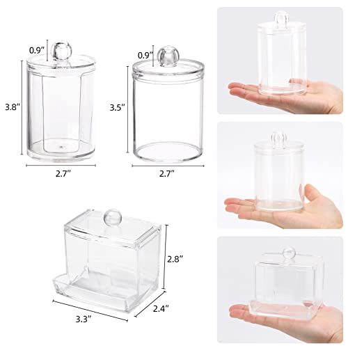 Tbestmax Bathroom Organizer Accessories Set-10 OZ,7 OZ Qtips Holder Storage with Clear Plastic Lids, Cotton Ball/Swabs Dispenser, Apothecary Container Jar 3 Pcs - color: Group B-Clear