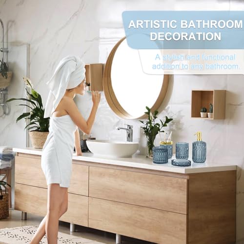 Blue Bathroom Accessories Set - 5PCS Clear Glass Bathroom Accessory Set (Toothbrush Holders, Soap Dispenser, Soap Dish, Tumbler, Cotton Swab Jar), Countertop Vanity Organizer Modern Decor Vintage Gift - style: Blue