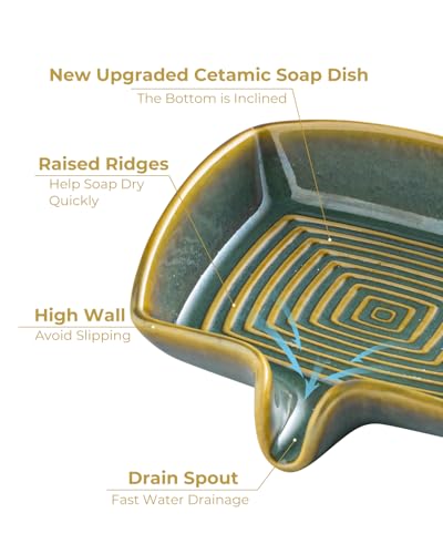 Self Draining Soap Dish, Ceramic Drain Soap Holder Waterfall Design Soap Saver for Shower, Bathroom, Sink, Kitchen and Countertop, Keeps Dry, Blue and Green - color: Blue and Green, size: Rectangular