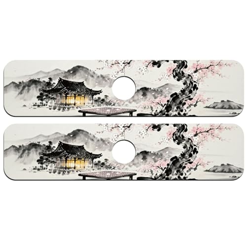 2 Pcs Kitchen Sink Splash Guard Faucet Mat Chinese Style Faucet Mat for Sinks Ink Painting Absorbing Drying Mats for Kitchen Bathroom, 23.6x5.5inch - color: Chinese Style Ink Painting