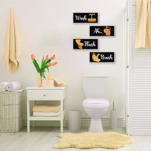 4 Pcs Gold Bathroom Decor Funny Gold Wall Decor Wooden Black Yellow Bathroom Accessories Modern Funny Glitter Signs for Home Toilet Decoration(10x4") - color: Gold, size: 10 X 4 Inch