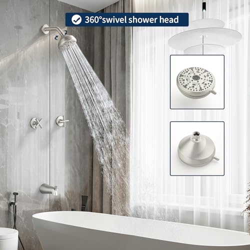 2 Handle Shower Faucet Set with Tub Spout Bathtub Shower Faucet Combo Set Shower System Complete Tub and Shower Trim Kit Brushed Nickel Wall Mounted Shower Fixtures - color: Brushed Nickel