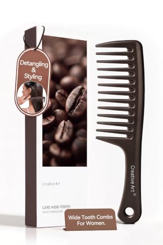 Wide Tooth Comb for Curly Hair with Coffee Ground,Anti-Static Shower Combs for Detangling and Curls Styling, Moisture Resistant Brush for Women, Reduces Breakage & Balances Scalp Oils for Wet/Dry Hair