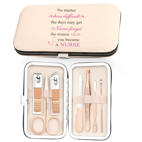 Nurse Gifts for Women,School Nurse Christmas Gift Nurses Week Appreciation Cool Nail Clippers Manicure Kit Gifts for Women Nurses Female Graduation Gift Stocking Stuffers Pedicure Cuticle Trimmer Set - color: Pink Nurse