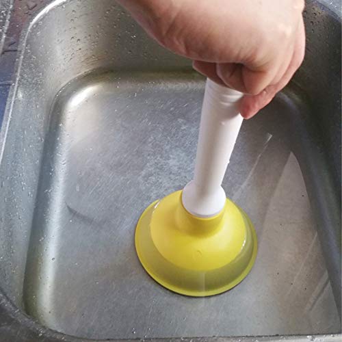 Drain Plunger, Small Hand Force Plumber Helper, Little 4 inch Cup Clog Remover, Tiny Rubber Unclogger in 9" Short Handle for Kitchen Sink, Bathroom Toilet, Shower Bath Tub (Yellow) - color: Yellow