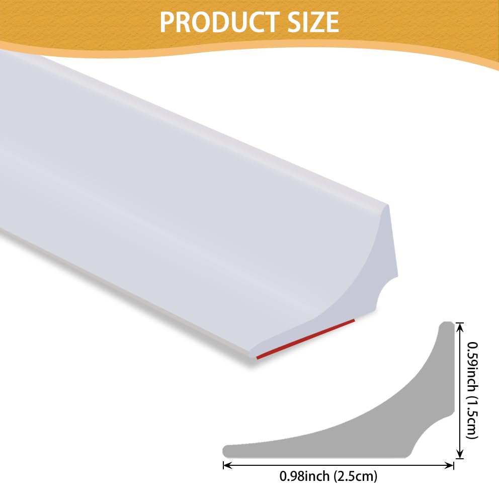 Soengsau Peel and Stick Splash Guard for Countertop, Shower Water Dam Barrier, Waterproof Caulk Seal Strip for Kitchen and Bathroom Sink Cooktop Edge (White, 39" L x 0.59" H)