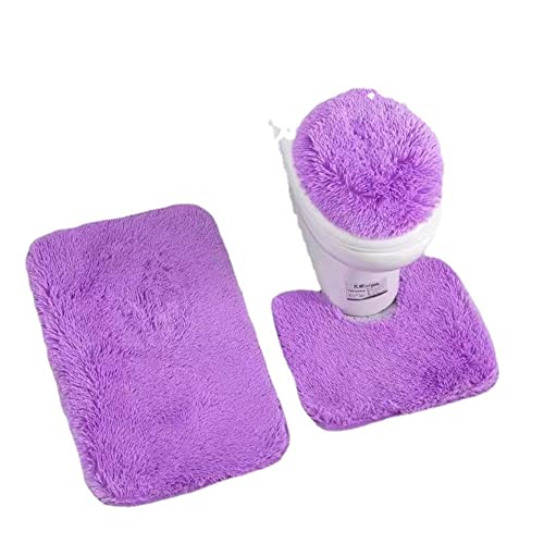 XZJMY 3 Pieces Bathroom Rugs Set,Bath Mat, Non Slip and Absorbent Mats,Floor Mat,U-Shaped Contour Rug and Toilet Lid Cover for Tub Shower & Bath Room,Purple (Purple) - color: Purple