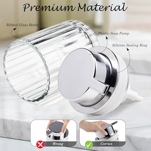 Amolliar Foaming Soap Dispenser, Plastic Pump Clear Glass Soap Dispenser, 8OZ Refillable Hand Soap Dispenser for Bathroom, Kitchen, Bath, Soap Pump Bottle for Liquid or Lotion Dispenser(Silver 2 Pack) - color: Silver