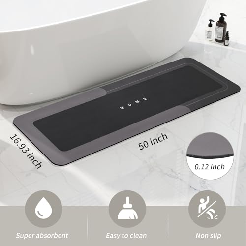Housego Absorbent Bath Mat Magic Rug, Quick Drying Magic Bath Mat Non-Slip Floor Rug Rubber Backed for Bathroom Kitchen Shower Sink, Water Absorbent (1PC, 16.93''x50'', Black) - color: Black, size: 1'5" x 4'2" (Rectangular)