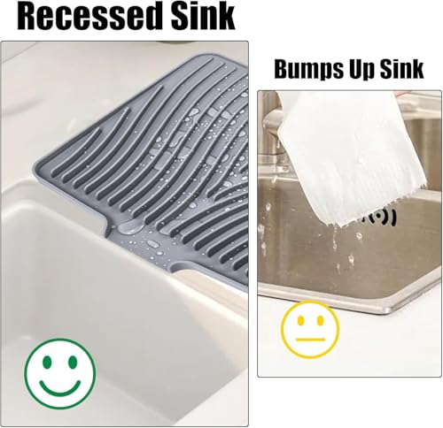 TIKNIK Silicone Dish Drying Mat for Kitchen Counter - Heat Resistant & Non-Slip Dish Drain Pad with Built-In Drain, Dishwasher Safe, Quick-Dry, Hangable & Roll-Up for Storage, Grey-1pcs, 16" x 12" - size: 16" x 12"