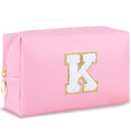 URSKYTOUS Initial Preppy Makeup Bag Travel Small Cosmetic Bag Cute Pink Personalized Preppy Makeup Pouch Zippered PU Toiletry Bag Christmas Birthday Gifts for Women Mom Teacher Friends(K) - color: Pink, size: K