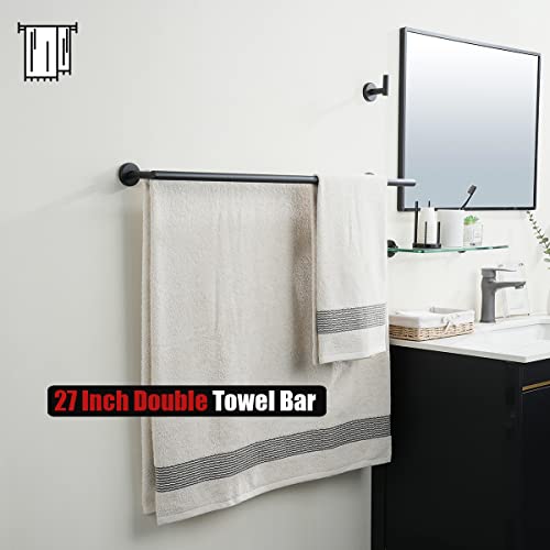 JQK Double Bath Towel Bar, Matte Black 30 Inch 304 Stainless Steel Thicken 0.8mm Towel Rack for Bathroom, Towel Holder Wall Mount, Useable Length 27 Inch, TB100L27-PB - color: Matte Black, size: 30 Inch