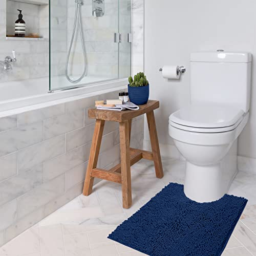 LuxUrux Blue Bath Mat - U-Shaped Contoured Rug for Around Toilet, Super Absorbent Shaggy Bath Rug. Easy Machine Wash & Dry (20" x 23", Blue) - color: Blue, size: 23'' x 20'' U