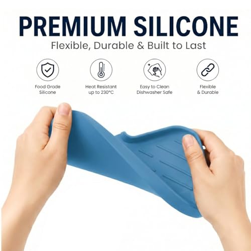 MicoYang Silicone Soap Dish with Drain Spout — Self-Draining Sink Organizer Tray for Bathroom & Kitchen, Sponges, Dispensers & Soap Holder, Non-Slip & Dishwasher Safe, Lichen Blue (Medium, 9.6"×5.3") - color: Lichen Blue, size: M(9.6"×5.3")