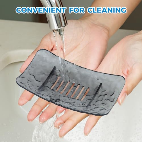 Plastic Soap Dish, Self Draining Set of 2 Black and White - Soap Holder for Shower, Bathroom and Kitchen - Easy to Clean, Stays Dry (5.94" L x 3.54" W x 0.86" H)