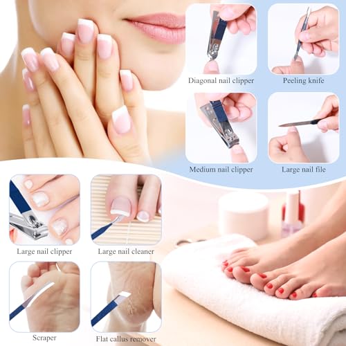 Manicure Set Pedicure Kit Nail Clippers Set Fingernail Clipper Set Ingrown Toenail Nail Kit Scissor Nail Trimmer Kit 18 Pieces Women and Men’s Care Grooming Tools with Fine Case (Dark Blue_18 Pieces) - color: Dark Blue_18 Pieces