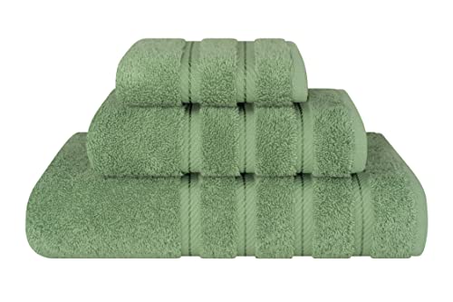 American Soft Linen 100% Cotton Luxury Turkish Towels, 3 Piece Towel Set | Soft Absorbent Quick Dry OEKO Tex Standard 100 Certificated Durable Machine Washable Breathable Premium Hotel Quality - color: Sage Green, size: 3PC (BT + HT + WC)