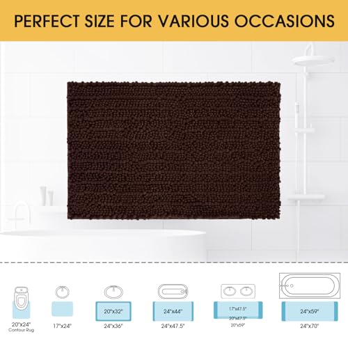 ACCUMTEK Upgrade Luxury Brown Bathroom Rug Mat 32"x20", Ultra Soft Thick Absorbent Bath Mats, Non Slip Chenille Toilet Mat for Bathroom, Bedroom, Kitchen, Shower, Tub - color: Brown, size: 32"x20"