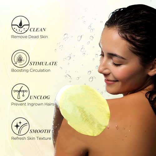 LOTTA Deep Exfoliating Mitt 2pcs - Body Scrub Korean Gloves for Dead Skin Removal & Keratosis Pilaris Treatment - Improve Skin Tone, Body Exfoliator for Shower & Skincare Routine - color: Pink 150D + Yellow 150D 2Pack