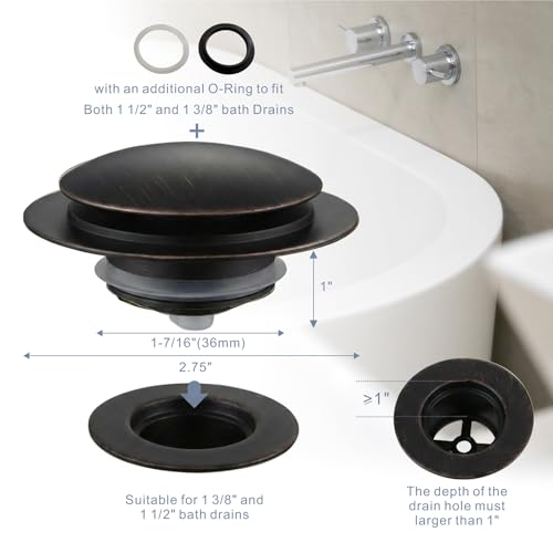 HIDROP Oil Rubbed Bronze Tub Pop Up Stopper,Universal Bathtub Drain Plug | Brass Tub Drain Stopper, Fit 1-1/2" and 1-3/8" Tub Drain, Tip Toe Bathtub Drain, Bathtub Stopper Replacement, EZ Install - color: Oil Rubbed Bronze