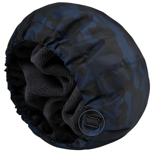 Shower Cap for Men Blue Camouflage Bath Cap, Reversible Large Waterproof Adjustable Shower Caps Terry Lining & Elastic Band Stretch Hem Hair Hat - color: Blue Camouflage