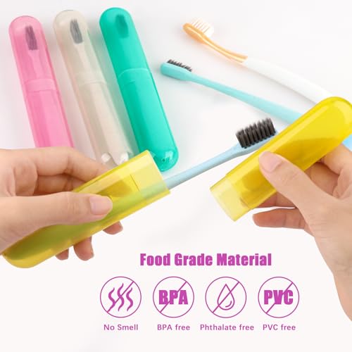 6 Pack Travel Toothbrush Case, Breathable Portable Toothbrush Holder, Plastic Toothbrush Cover Container for Traveling, Bathroom, School, Home, Business, Camping - color: Cyan+Pink+Purple+Yellow+Red+Beige