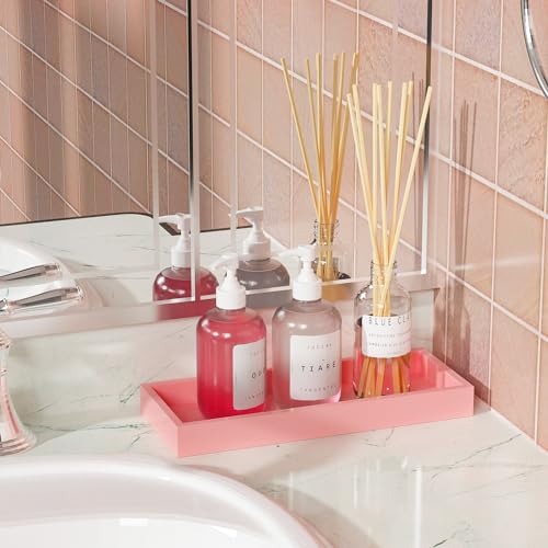 ZHWS Bathroom Vanity Tray for Perfume Decor Toilet Tank Candle Toiletries, Kitchen Tray for Soap Dispenser Spice Salt Coffee, Bamboo Nightstand Tray 11.3”x4.4” (Pink) - color: Pink, size: 11.3" x 4.4" x 1.1"