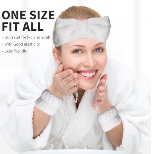 WSYUB Spa Headband and Wristband Set, Face Wash Headband, Makeup Skincare Headbands Wrist Bands for Washing Face, White - color: White