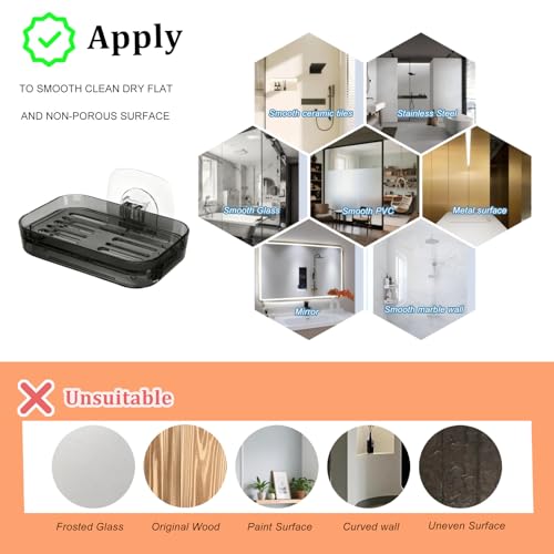 Soap Dish for Shower Transparent Gray Soap Holder with Self-Draining Design No Drilling Required Strong Fixation for RV Bathroom and Kitchen Easy to Clean and Space Saving（1 Pack） - color: Clear Gray