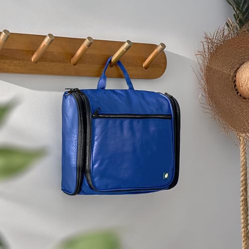 PAVILIA Large Hanging Toiletry Bag for Men, Travel Toiletry Organizer with 10 Compartments, Swivel Hook and 3 Leakproof Pockets, Water Resistant Shaving Kit Case, Packs Flat, Blue - color: Blue