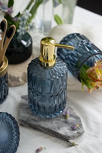 EMPO Clear Glass Soap Dispenser with ABS Plastic Pump, Crystal Lotion Dispensers for Kitchen Sink, Bathroom (Blue) - color: Blue