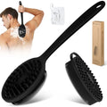 Silicone Back & Body Scrubber Set 2PCS, 13.4'' Gentle Exfoliating Back Scrubber with Dual-Side Head and Non-Slip Handle, Hygienic Silicone Loofah with Soft Bristles and Massage Dots(Black-2PC) - color: Black*2