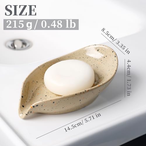 Soap Holder, Self Draining Soap Dish, Leaf Shape Bar Soap Holder Ceramic Drain Soap Dishes for Bathroom Sink Shower Kitchen, Easy to Clean Keeps Soap Dry, ANTIS'S HOME - color: Lightcurry-1pcs-enhanced Draining