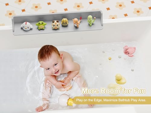 Cushore 3-Ft Bathtub Splash Guard PlayPad with Strong Suction Cups, Toy Tray Caddy Holder Storage, No-Leak, Mess-Free Bath Time for Kids, Grey - color: Grey