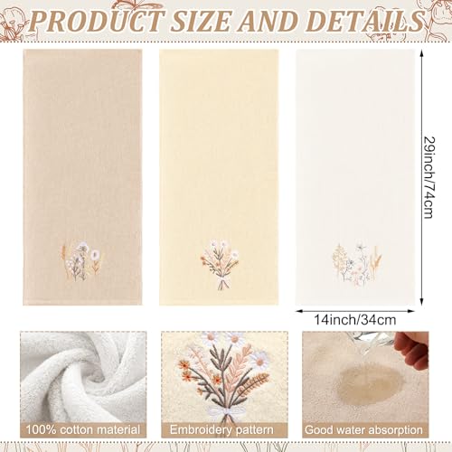 Tingjoo 3 Pcs Neutral Boho Flowers Hand Towels Farmhouse Floral Taupe Pale Orange Wildflowers Bath Towels Washable Soft 14x29 Inch Embroidered Boho Cotton Decorative Decor for Bathroom Kitchen - color: Taupe Pale Orange Beige, style: Bohemian