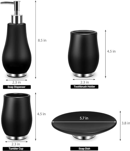 RQYIXI Bathroom Accessories Set 4 Pcs Toothbrush Holder Soap Dispenser Ceramic Bathroom Accessory Set with Toothbrush Cup Soap Dish Tumbler Black - color: K-black