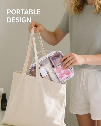 Narwey TSA Approved Clear Toiletry Bag for Travel, Waterproof PVC Clear Makeup Bags, Portable Compact Cosmetic Bag Make Up Organizer, Airport Airline Quart Size Compliant Bag (Dusty Pink Checkerboard) - color: Dusty Pink Checkerboard