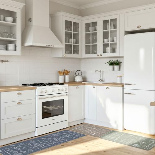 Drydiet 3 Pieces Burlap Anti Slip Rubber Backing Kitchen Mat Set Rugs for Floor 16.54 x 31.5 47.24 59.06 Inch Floral Runner for Sink Laundry Room Entryway