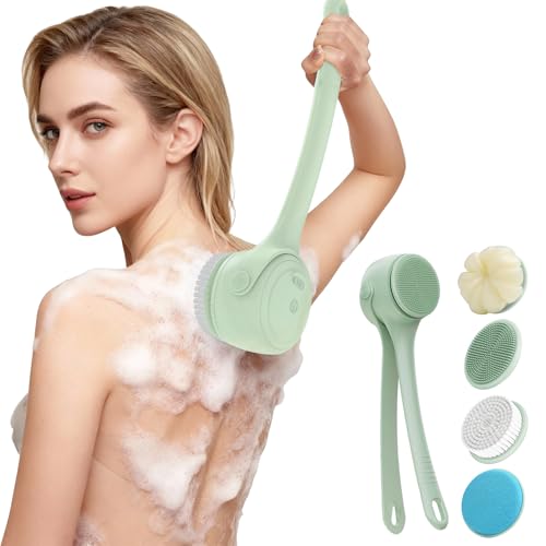 Electric Back Scrubber for Shower - Waterproof Rechargeable Exfoliating Brush for Deep Cleansing, Soft Bristles for Sensitive Skin, Dry/Wet Use for Back, Arms & Legs - color: Mint Green