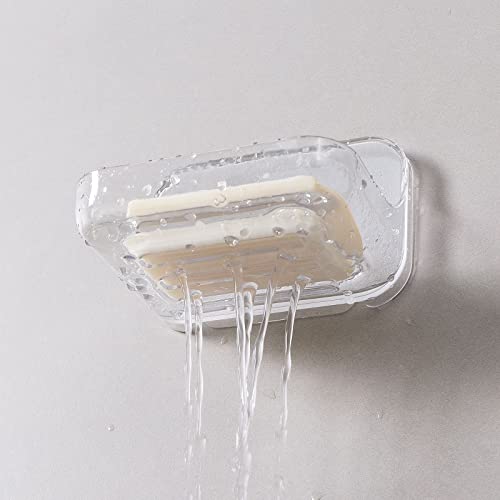 Ettori Soap Dish Holder, Wall Mounted Adhesive Soap Holder, No Drilling Shower Soap Sponge Holder for Bathroom Kitchen, Translucent Plastic - color: Clear Soap Holder